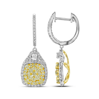 Earrings |  14kt White Gold Womens Round Canary Yellow Diamond Dangle Earrings 2-1/2 Cttw |  Splendid Jewellery