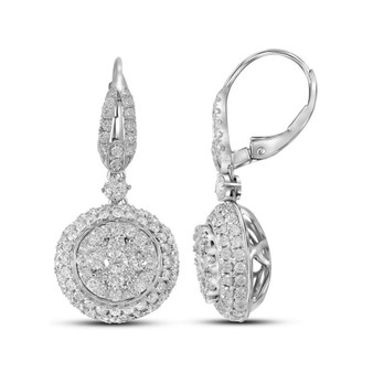 Earrings |  14kt White Gold Womens Round Diamond Circle Cluster Dangle Earrings 2 Cttw |  Splendid Jewellery