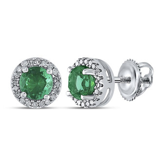 Earrings |  Sterling Silver Womens Round Lab-Created Emerald Solitaire Stud Earrings 1 Cttw |  Splendid Jewellery