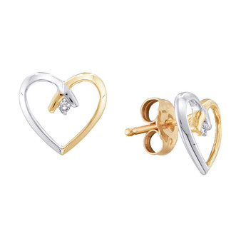 Earrings |  10kt Yellow Gold 2-tone Womens Round Diamond Heart Stud Earrings .02 Cttw |  Splendid Jewellery