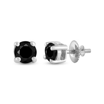 Earrings |  Sterling Silver Womens Round Black Color Enhanced Diamond Solitaire Earrings 3/4 Cttw |  Splendid Jewellery