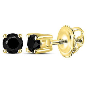 Earrings |  Yellow-tone Sterling Silver Unisex Round Black Color Enhanced Diamond Stud Earrings 1/4 Cttw |  Splendid Jewellery