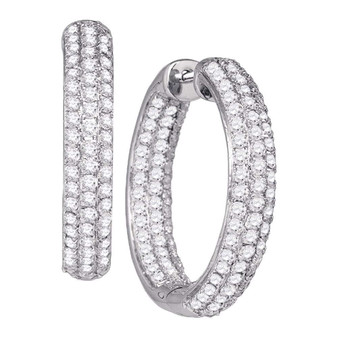 Earrings |  14kt White Gold Womens Round Pave-set Diamond Inside Outside Hoop Earrings 2-7/8 Cttw |  Splendid Jewellery