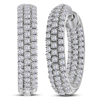Earrings |  14kt White Gold Womens Round Diamond Inside Outside Hoop Earrings 2 Cttw |  Splendid Jewellery