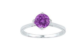 Timeless Sterling Silver Lab Amethyst Solitaire Ring - February Birthstone Gift