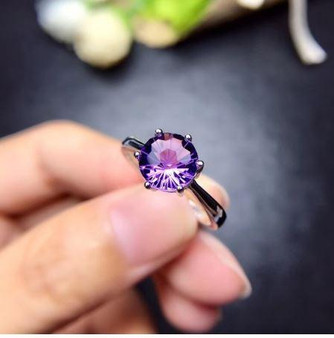 Stunning February Birthstone Natural Amethyst Solitaire Ring