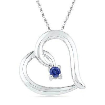 Sterling Silver Heart Pendant with Lab Blue Sapphire Birthstone