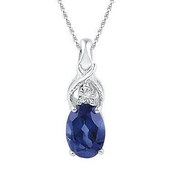 Sterling Silver Lab Blue Sapphire Birthstone Pendant with Solitaire Diamond