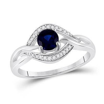 Iridescent Sterling Silver Solitaire Diamond Ring with Lab Sapphire Birthstone