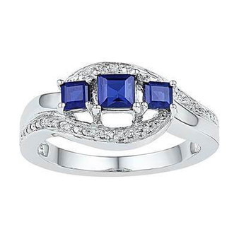 Sterling Silver Lab-Created Sapphire ring with Diamond