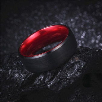 Men’s Pitch Black and Deep Red Tungsten Wedding Ring