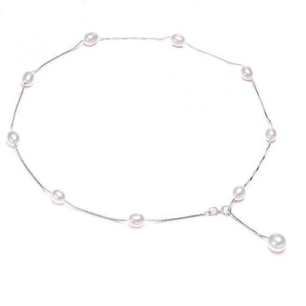 925 sterling Silver Link Chain Necklace With Natural Pearl