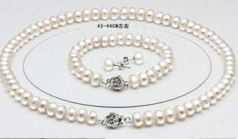 Genuine Freshwater Pearl Bridal Jewellery Set with Necklace, Bracelet and Earrings