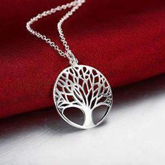 Silver Tree Of Life Necklace and earring Jewelry set