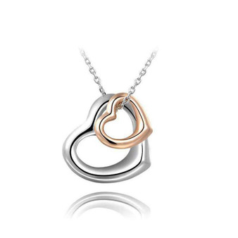 Silver Clavicle Necklace With Double Heart Pendant
