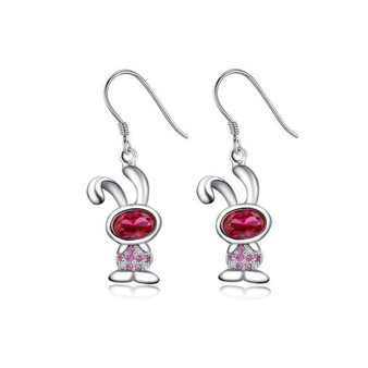 Sterling Silver Cute Small Rabbit Pink Cubic Zirconia Earrings