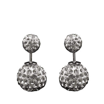 Sterling Silver Rhinestone Double Ball Crystal Stud Earrings