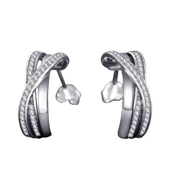 Sterling Silver Entwined with Clear Cubic Zirconia Earrings