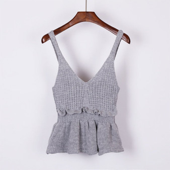 Knit V Neck Crop Cami Tops