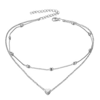 Love Heart Double Chain Choker Necklace