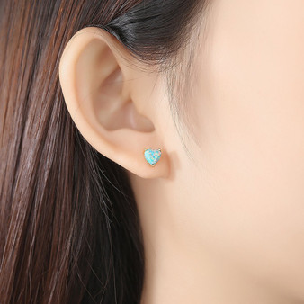 925 Sterling Silver Heart Opal Stud Earrings