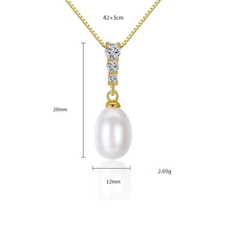 18K & Sterling Silver Chain Necklace Natural Pearl Pendant