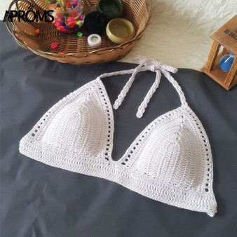 Aproms White Handmade Crochet Knitted Crop Top and High Waist Bottom