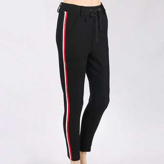 Side Stripe Vintage Elastic Waist Ankle-Length Fashion Leggings