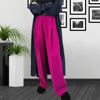 New High Fashion Long Pants Female High Waist Solid Straight Trousers