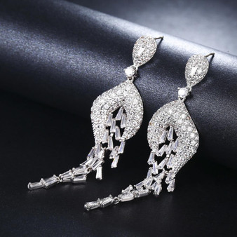 18ct White Gold Finish Fashion Jewelry Drop Dangle Tassel Earrings