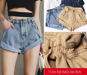 Vintage High Waist Crimping Denim Shorts