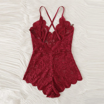 Sexy Cross Appliques Lace Romper Hot Embroidery Lingerie