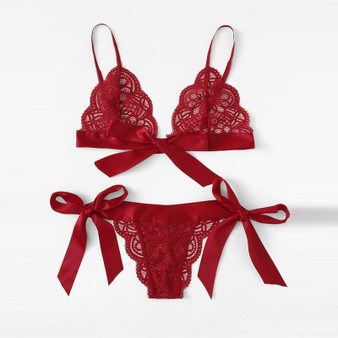 Red Lace Sexy Hot Sleepwear Bralette and Panties Intimate Lingerie