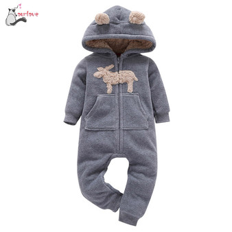 2019 baby boy winter clothes warm Infant Baby Boys Girl Thicker Print Hooded fleece Romper Jumpsuit Outfit Kid gray soft Clothes