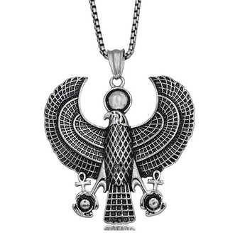 Vintage Egyptian Horus Falcon Holding Ankh Pendant Necklace