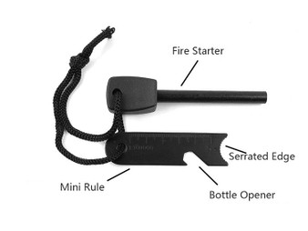 5 in 1 Magnesium Fire Starter Striker Ferro Rod with Survival Whistle