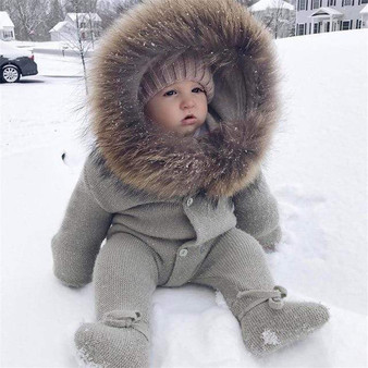 Baby Bear Rompers With Fur Collar