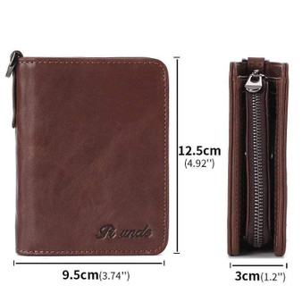 Men's Rfid Bifold Genuine Leather Wallet Zipper Purse