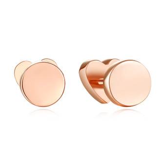 14K Solid Gold Stud Earrings Exclusively Handcrafted Double Side Heart Round Shaped Earrings for Women