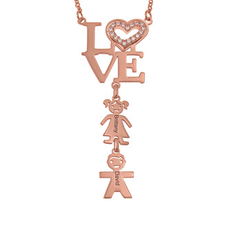 Inlay Heart Love Necklace With Kids