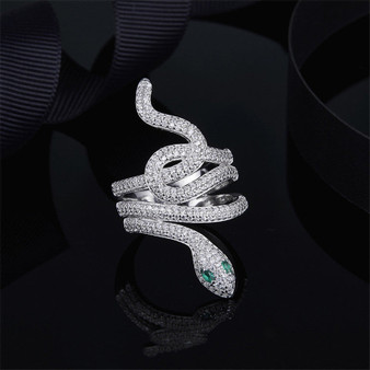 Sterling Silver Created Diamond Snake Ring