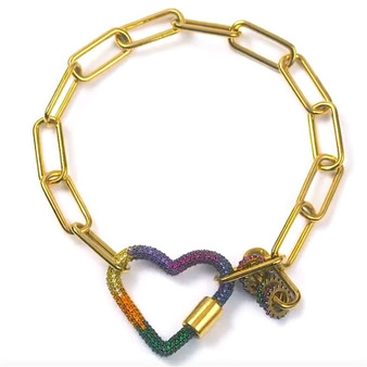 Sterling Silver Rainbow Multi Color Heart Pendant Bracelet