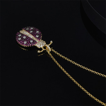 S925 Silver High-end Micro Inlaid Crystal Diamond Ladybug Necklace