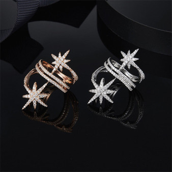 S925 Pure Silver High-end Micro Inlaid Crystal Diamond Fashion Meter Character Star Ring