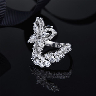 S925 Sterling Silver Created White Diamond Elegant Butterfly Ring