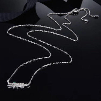 Crocodile Pendant Sterling Silver Created Diamond Necklace