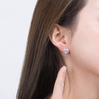Heart Shaped Created Diamond Halo Stud Earrings