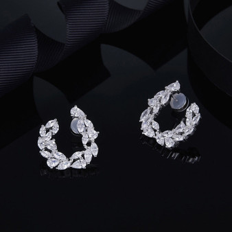 U-shaped Leaf Water Drill White Created Diamond Earrings