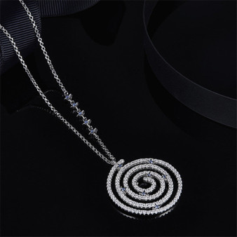 S925 Pure Silver High-End Micro Inlaid Crystal Diamond Star Disk Spiral Necklace