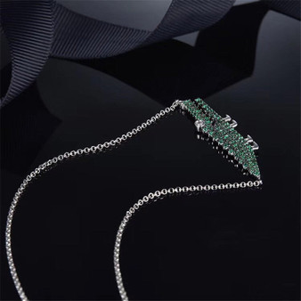 Green Crocodile Pendant Clavicle Chain Sterling Silver Necklace